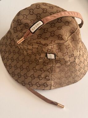 Gucci Tan/Brown Monogram Bucket Hat with Logo Trim